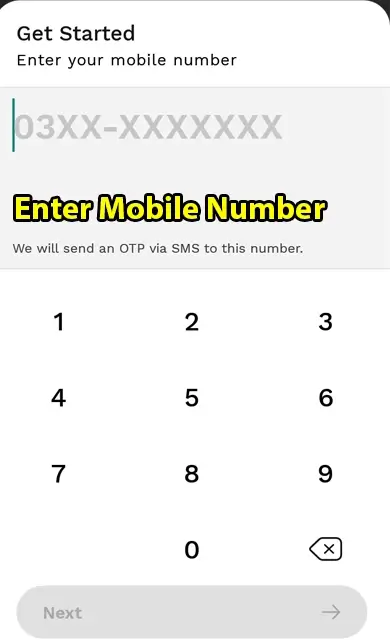Enter Mobile Number to Create Jazz Cash Account